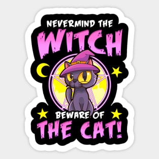 Beware of the Cat! Cute Halloween Black Kitten Gift Sticker
